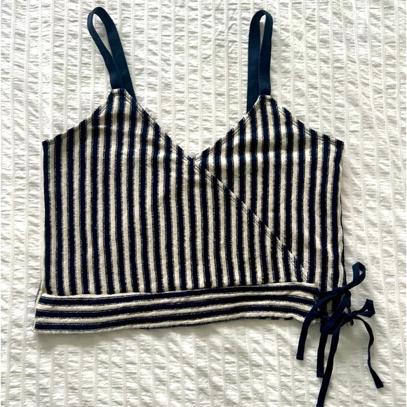 Madewell Crop Top Size L, White & Blue, Stripes - Picture 1 of 6